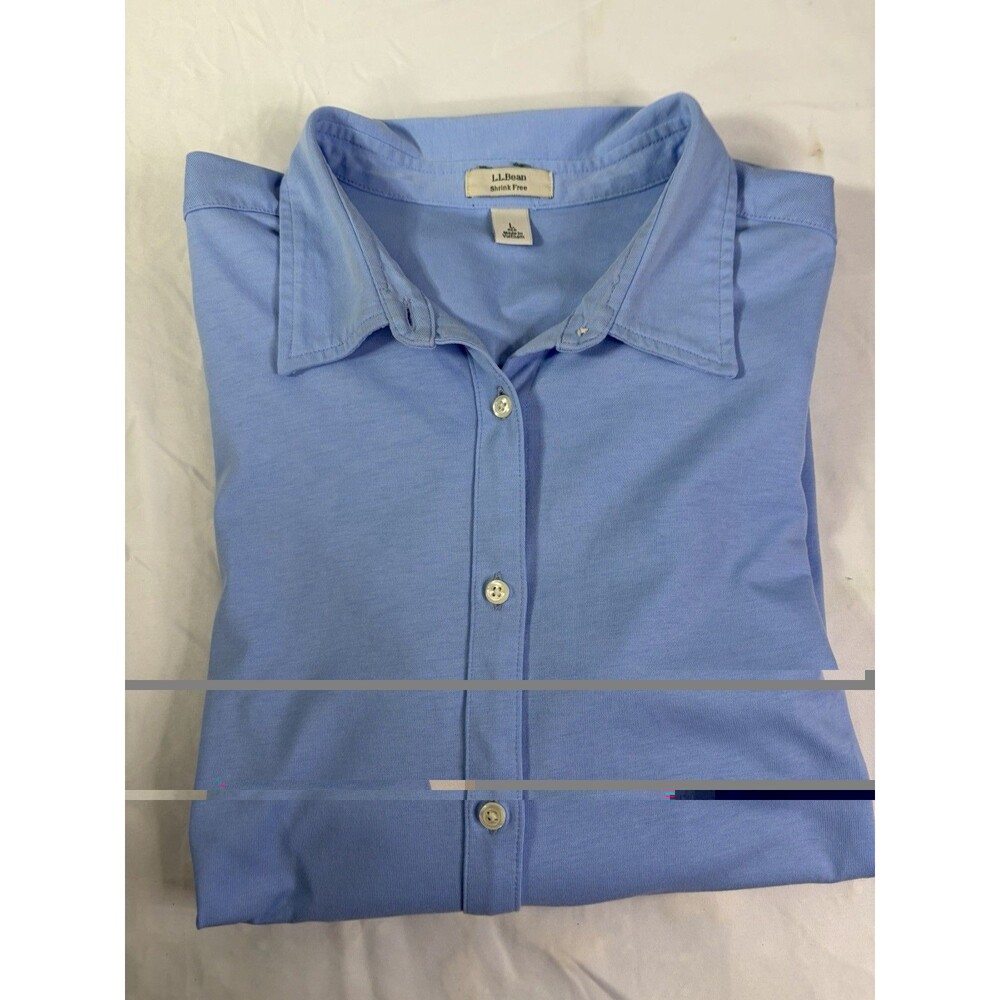 LL Bean Light Blue Shrink Free Full Button Long Sleeve Shirt Women’s Size Large